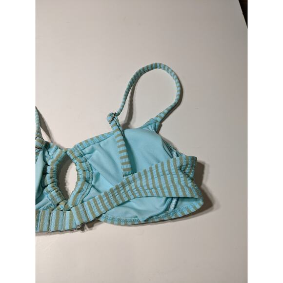 Xhilaration Bikini Top Tie front Loop Seersucker Blue Gray Stripes XS Swimsuit - Picture 7 of 11